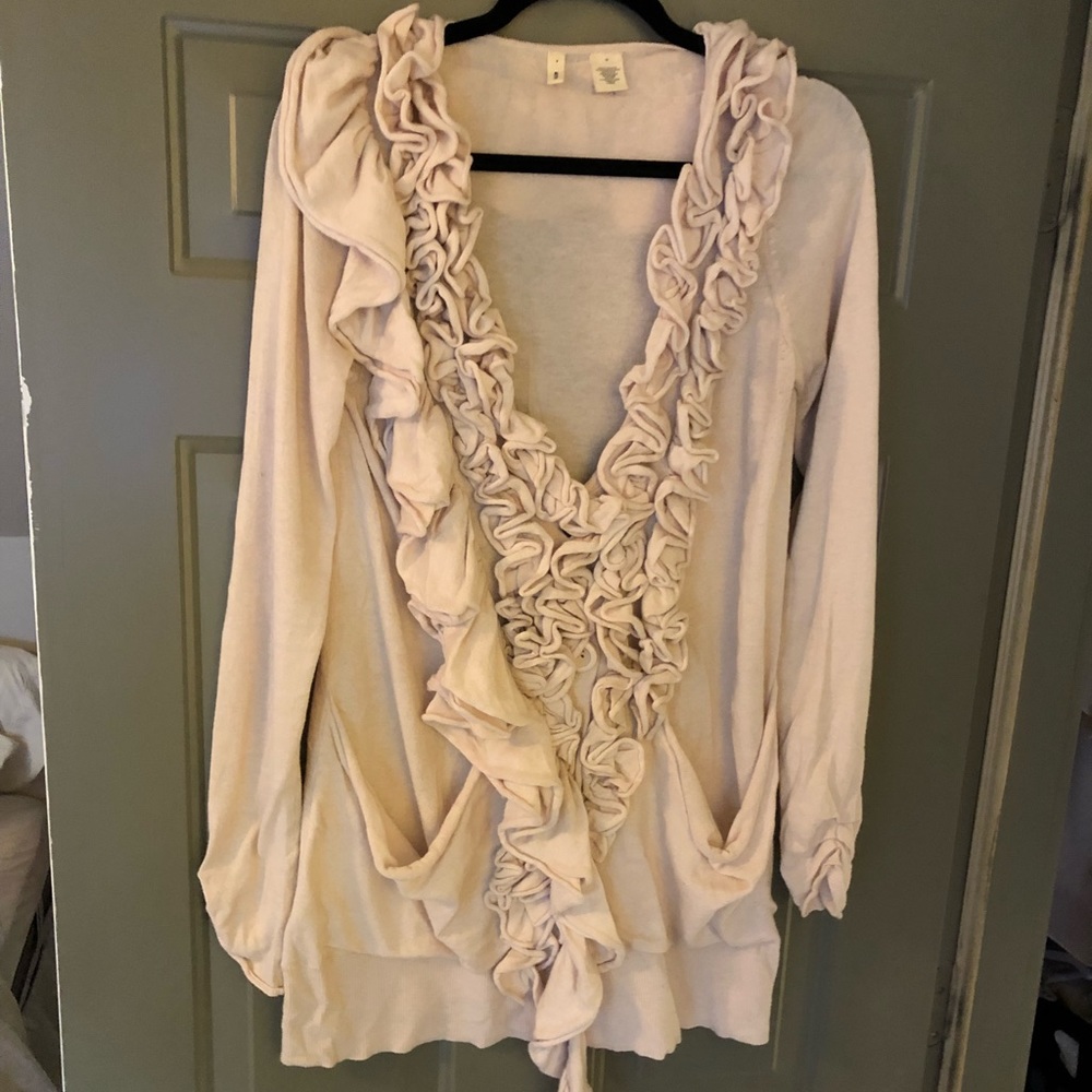 Moth brand ruffle front sweater-tunic length